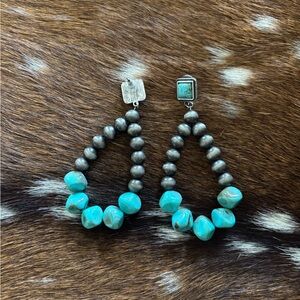 Turquoise and Silver Beaded Earrings